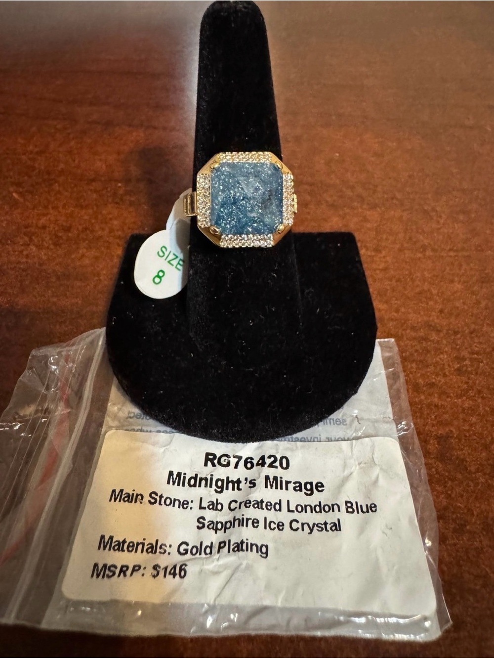 Midnight's Mirage Gold-Plated Ring with London Blue Stone (Blue)